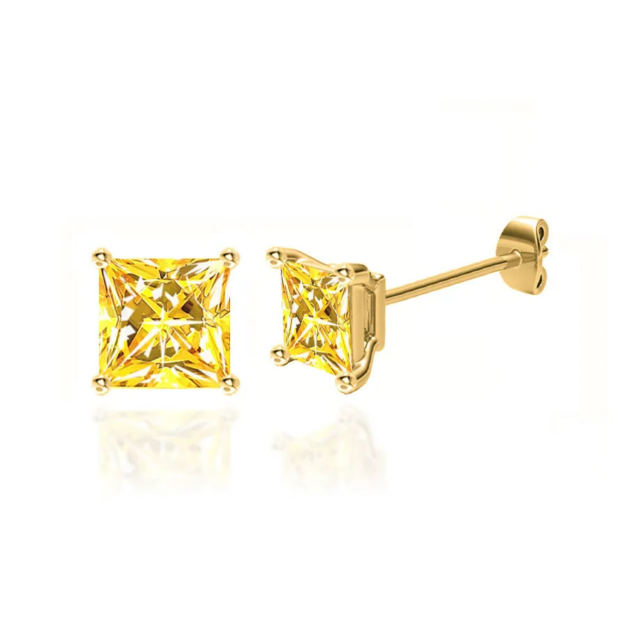 TRINITY - Princess Yellow Sapphire 18k Yellow Gold Stud Earrings