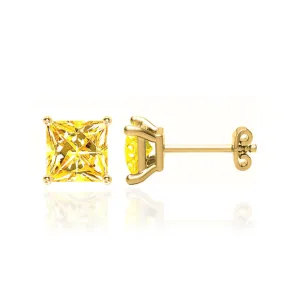 TRINITY - Princess Yellow Sapphire 18k Yellow Gold Stud Earrings