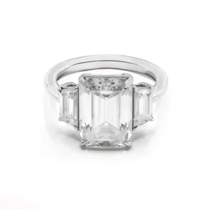 Triple Moissanite Emerald Ring - 18ct Gold