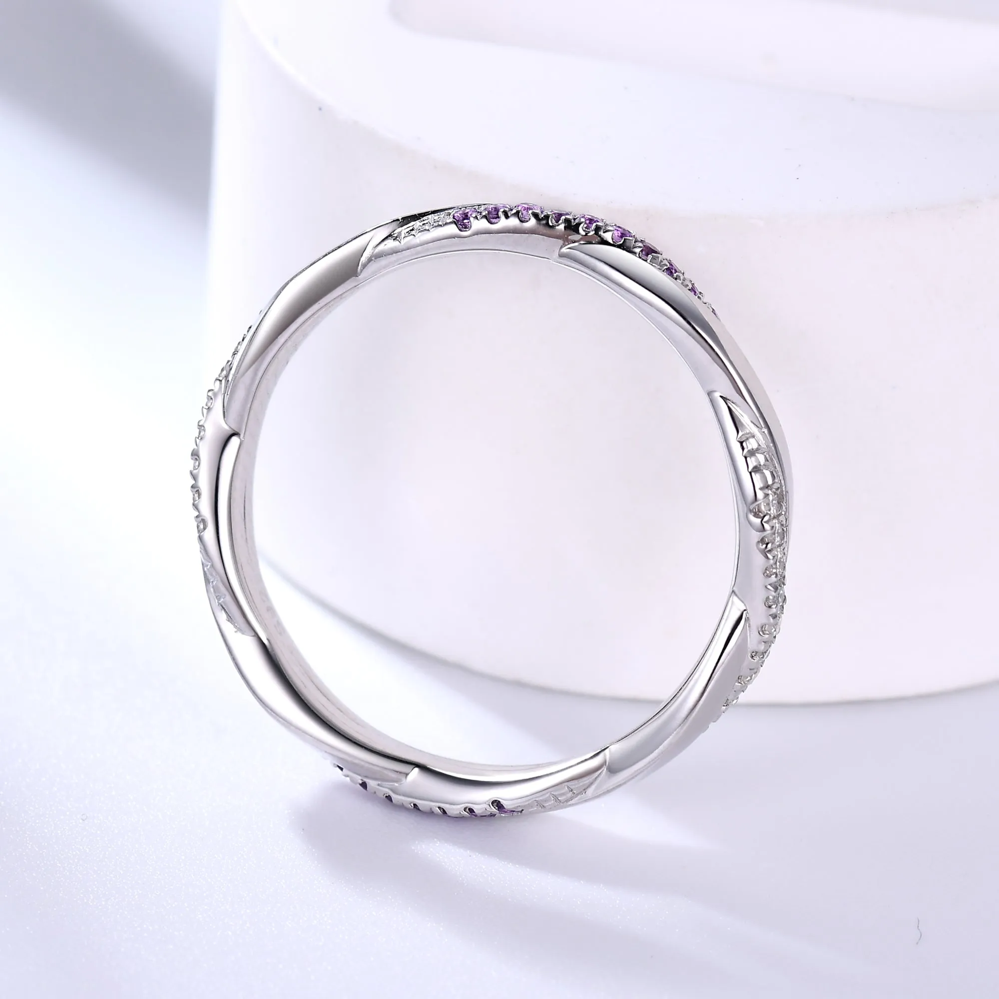 Twisted Amethyst Moissanite White Gold Wedding Band Full Eternity Ring For Women