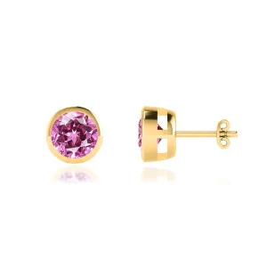 TYME - Bezel Edge Pink Sapphire Earrings 18k Yellow Gold