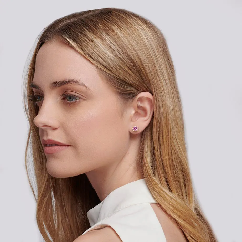 TYME - Bezel Edge Pink Sapphire Earrings 18k Yellow Gold