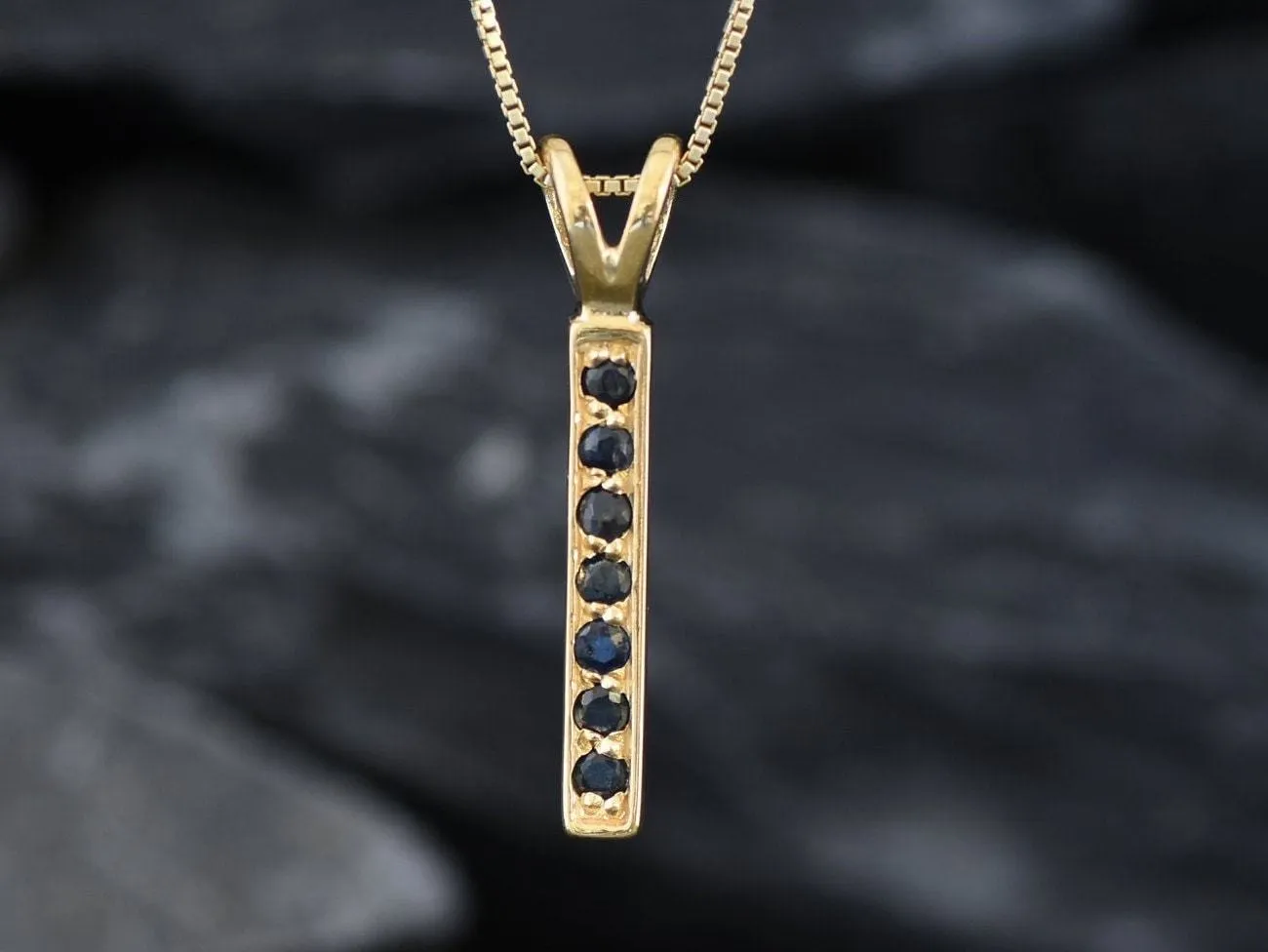 Vertical Sapphire Pendant - Natural Sapphire Necklace, Gold Sapphire Pendant