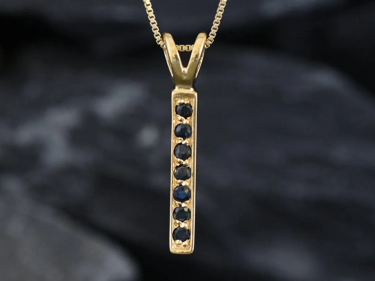 Vertical Sapphire Pendant - Natural Sapphire Necklace, Gold Sapphire Pendant