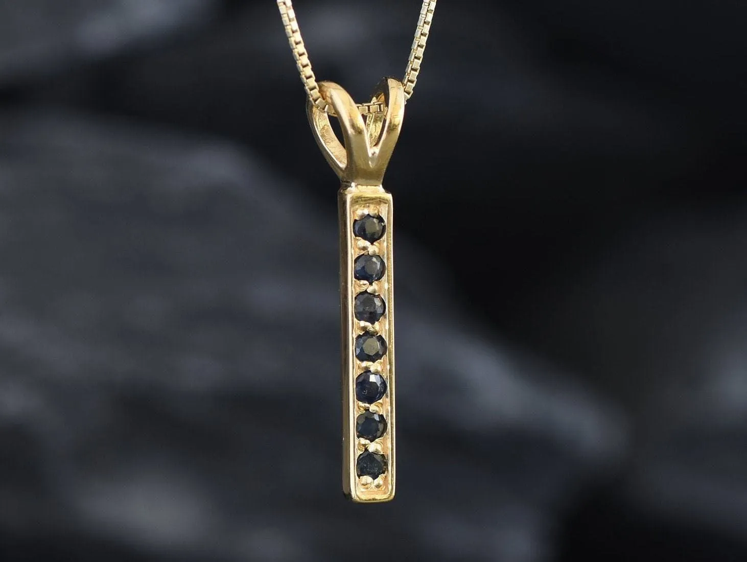 Vertical Sapphire Pendant - Natural Sapphire Necklace, Gold Sapphire Pendant
