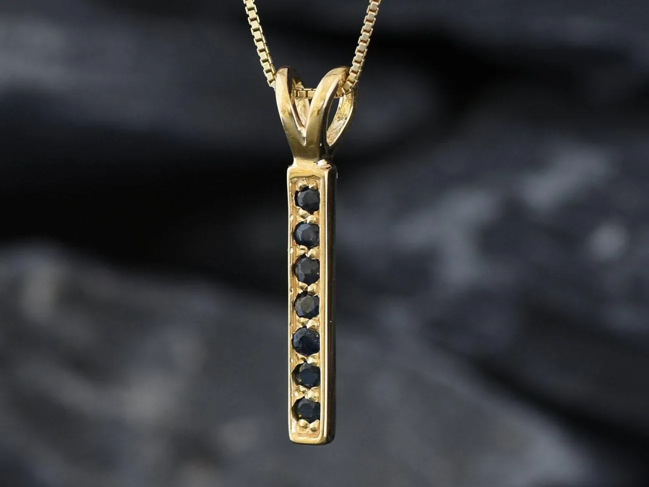 Vertical Sapphire Pendant - Natural Sapphire Necklace, Gold Sapphire Pendant