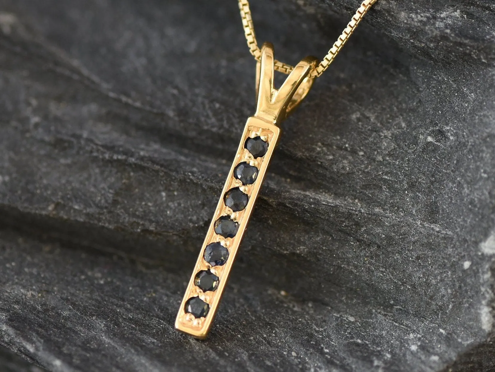 Vertical Sapphire Pendant - Natural Sapphire Necklace, Gold Sapphire Pendant