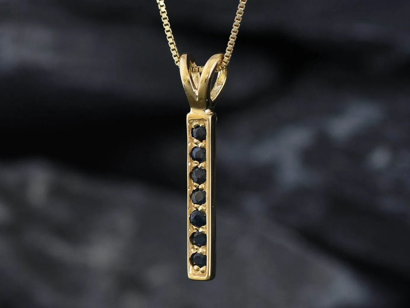 Vertical Sapphire Pendant - Natural Sapphire Necklace, Gold Sapphire Pendant
