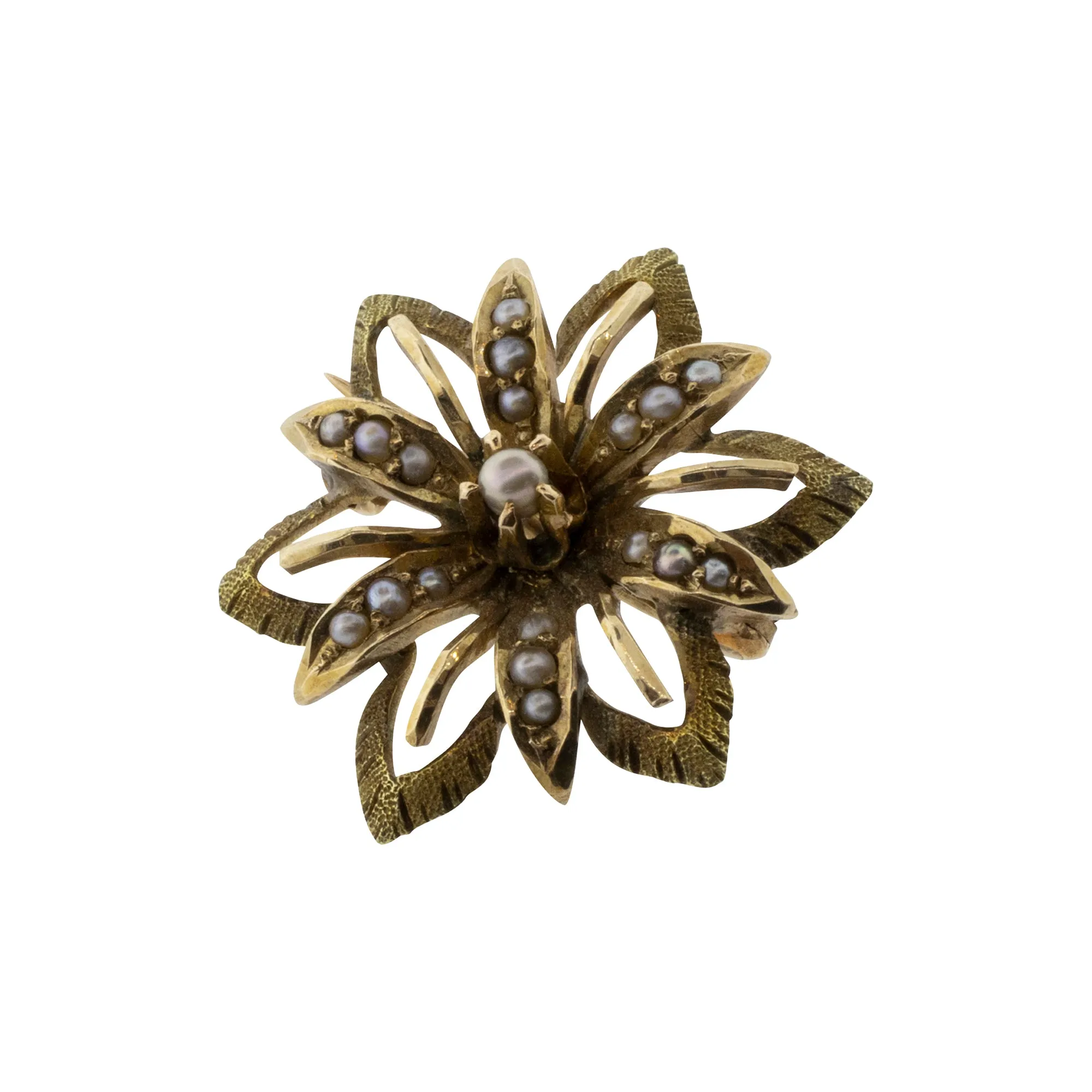 Victorian Seed Pearl Flower Brooch