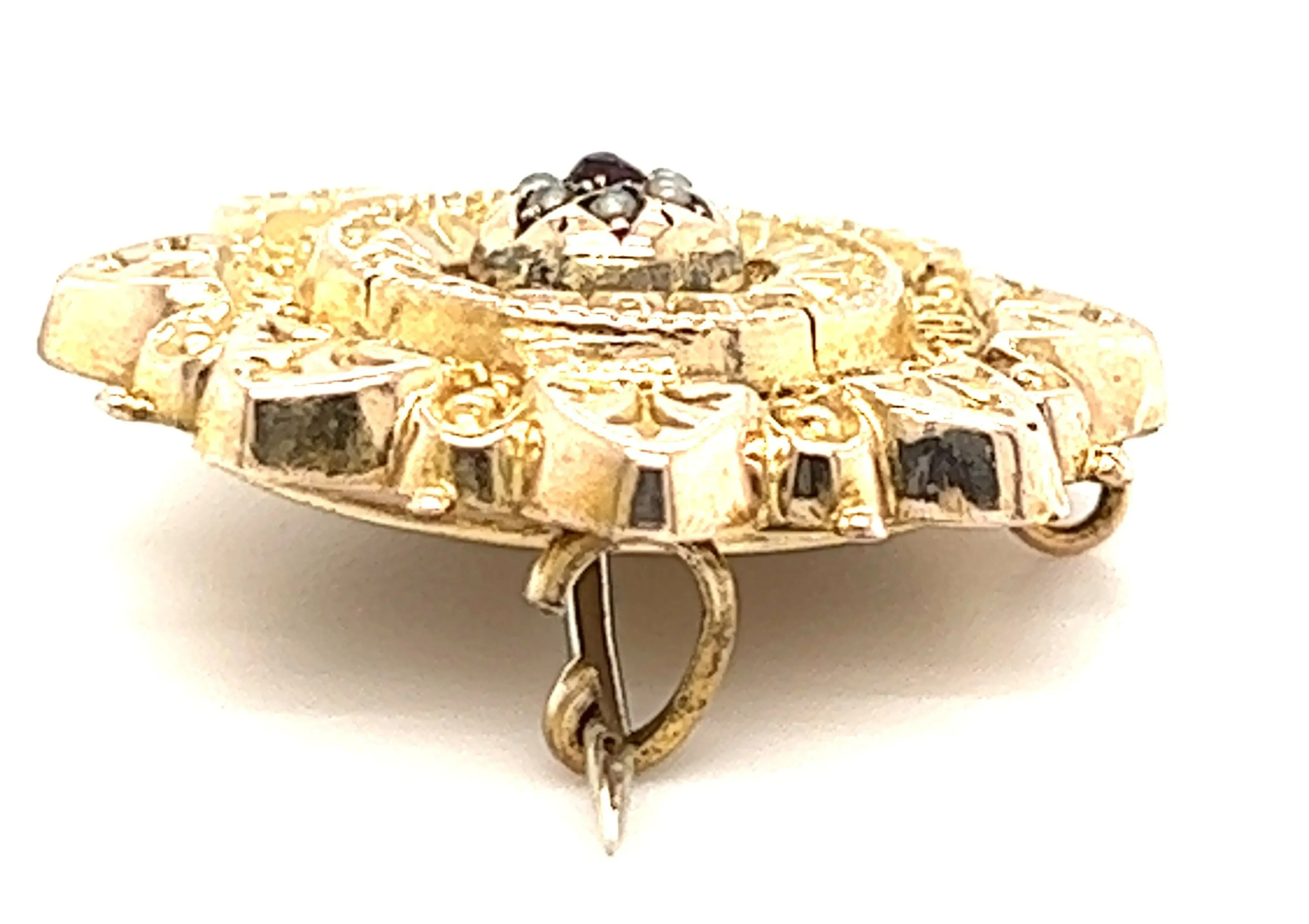 Vintage 9ct Yellow Gold Ruby & Seed Pearl Brooch