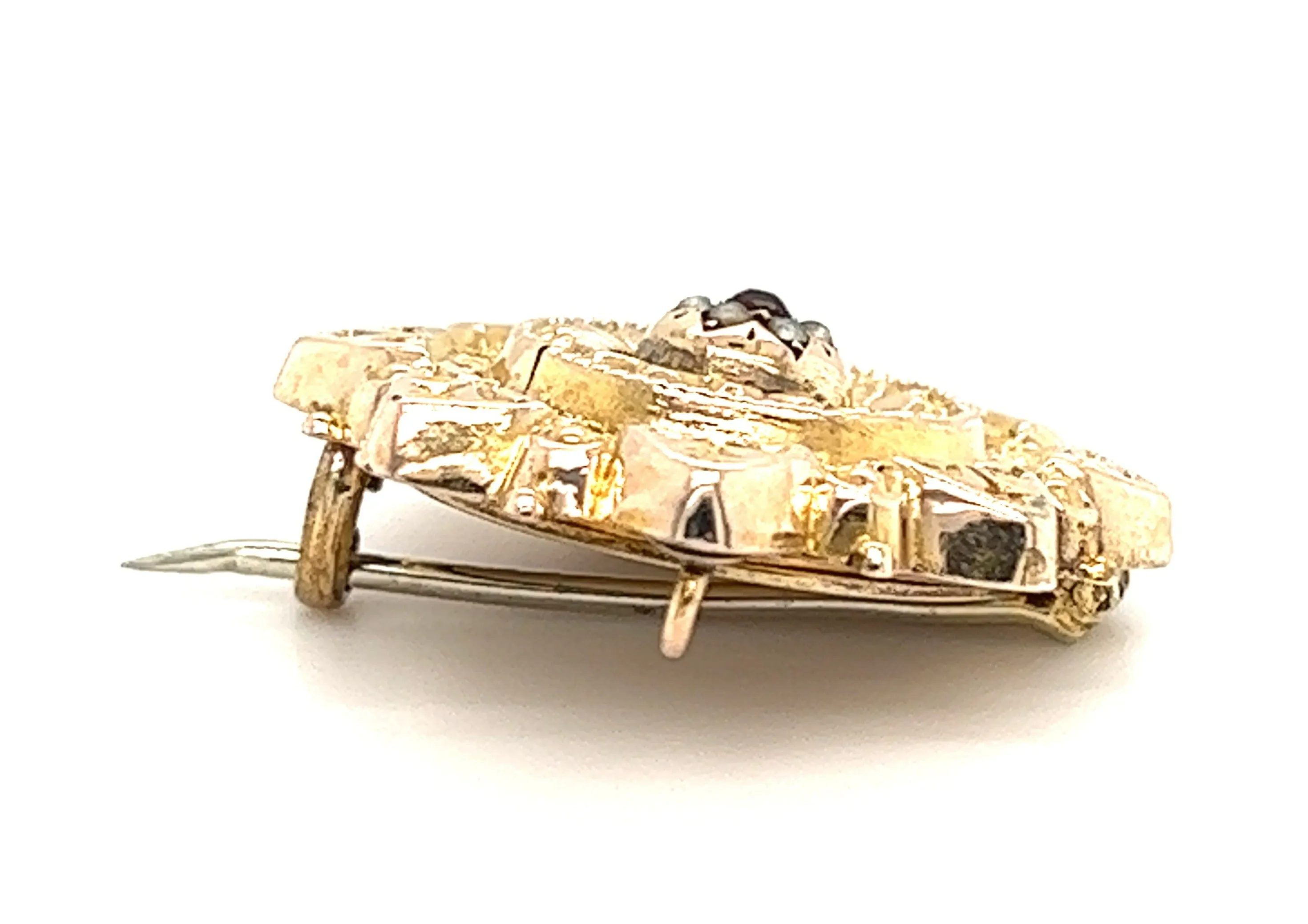 Vintage 9ct Yellow Gold Ruby & Seed Pearl Brooch