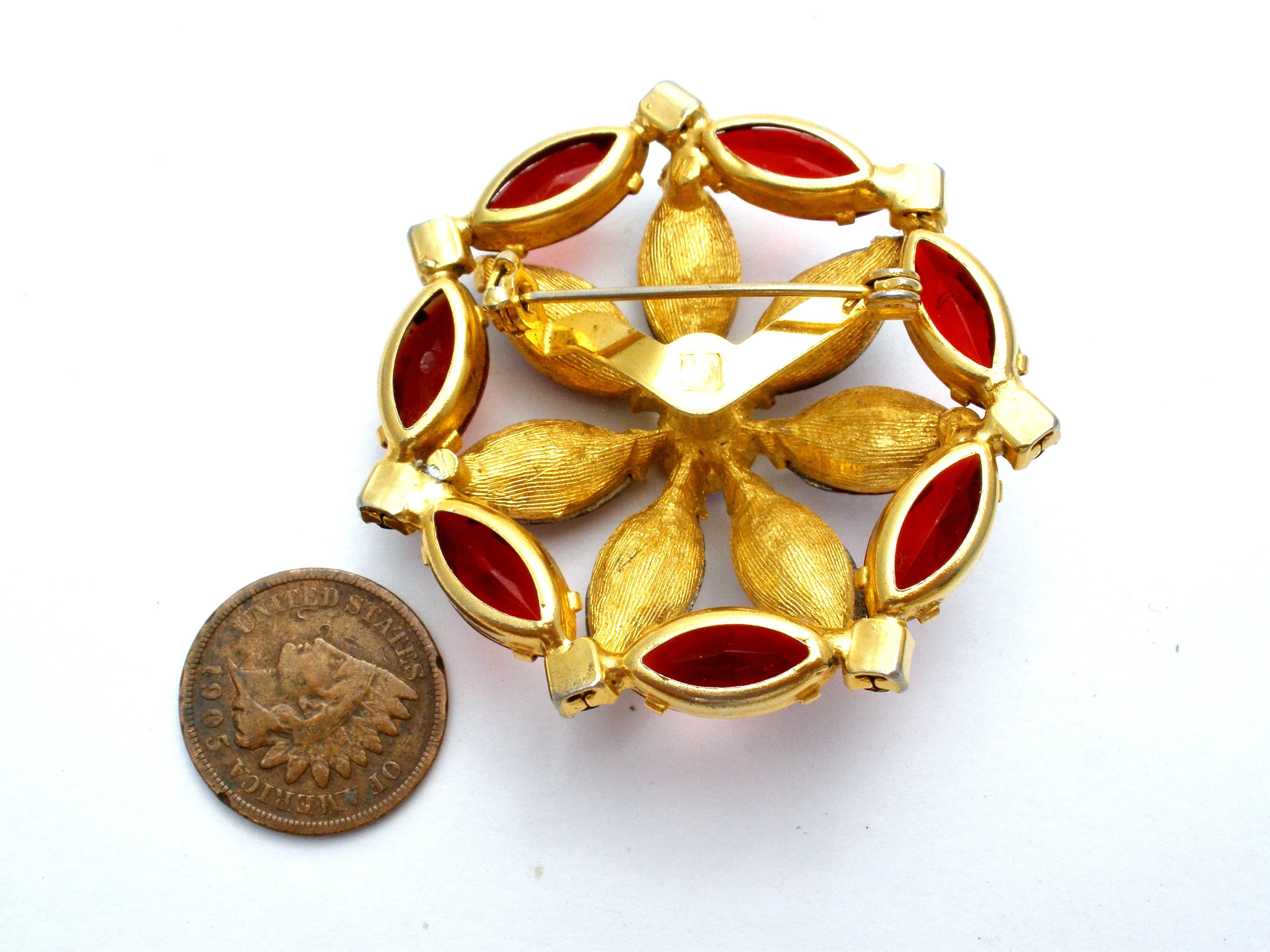 Vintage Red & Purple Rhinestone Brooch Pin