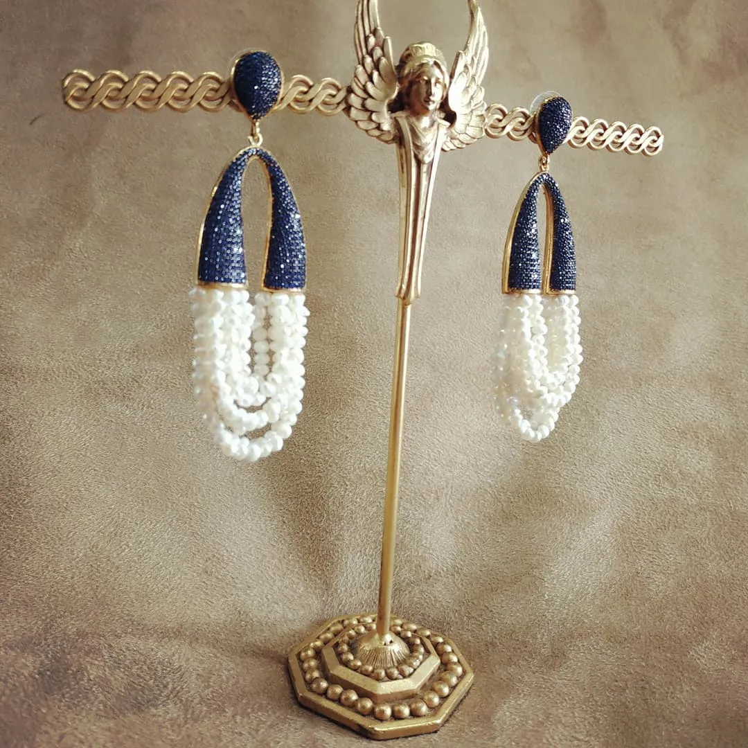 waterfall pearl and sapphire crystal pave earrings