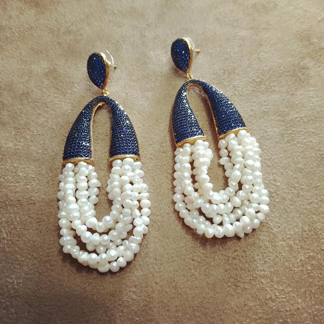 waterfall pearl and sapphire crystal pave earrings