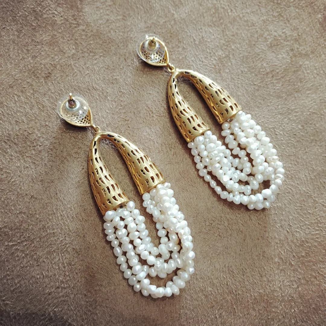 waterfall pearl and sapphire crystal pave earrings