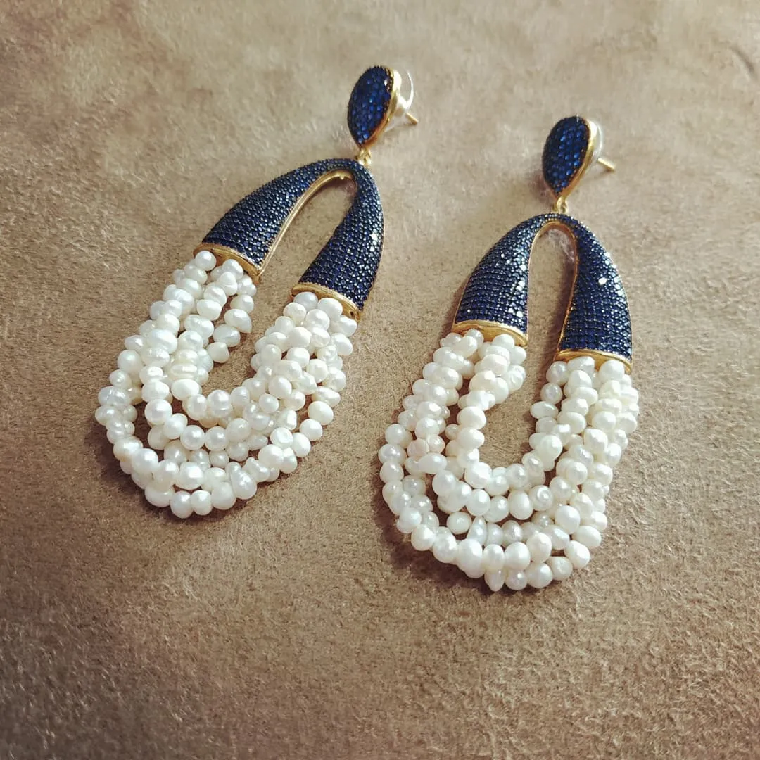 waterfall pearl and sapphire crystal pave earrings