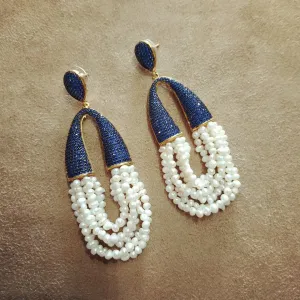 waterfall pearl and sapphire crystal pave earrings