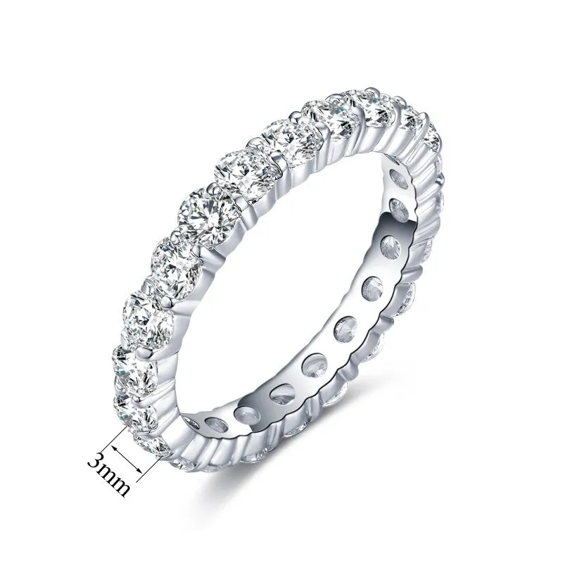 Wedding 3mm 0.1 Carat Round CZ White Gold Plated Simulated Diamond Eternity Ring Bands New Jewelry for Women