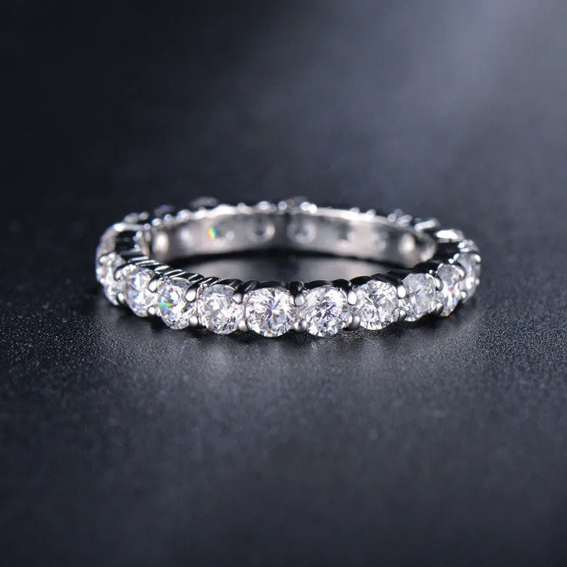 Wedding 3mm 0.1 Carat Round CZ White Gold Plated Simulated Diamond Eternity Ring Bands New Jewelry for Women