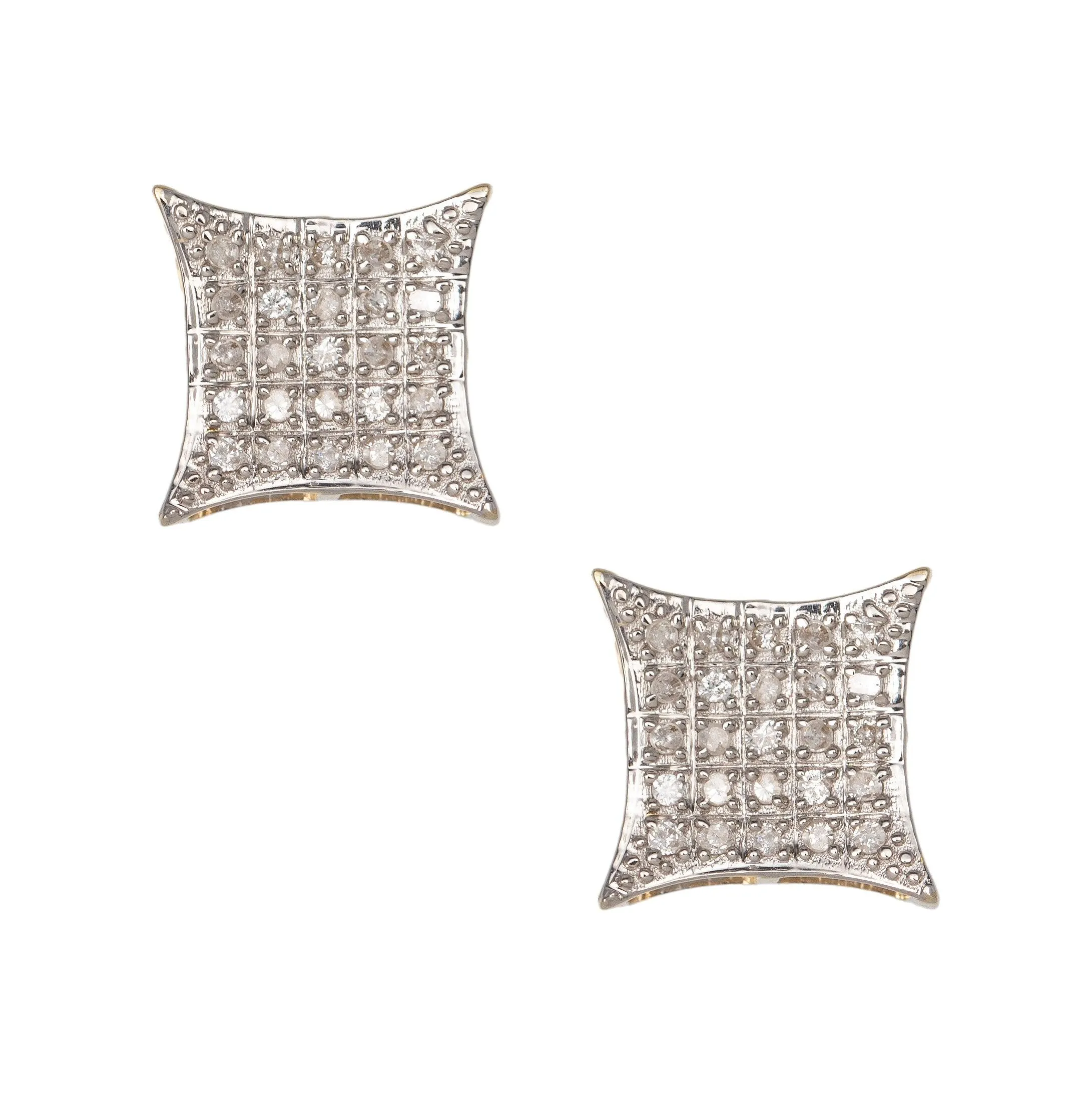 Women's Micro-Pavé Concave Square Diamond Stud Earrings 0.16ct 10K Yellow Gold