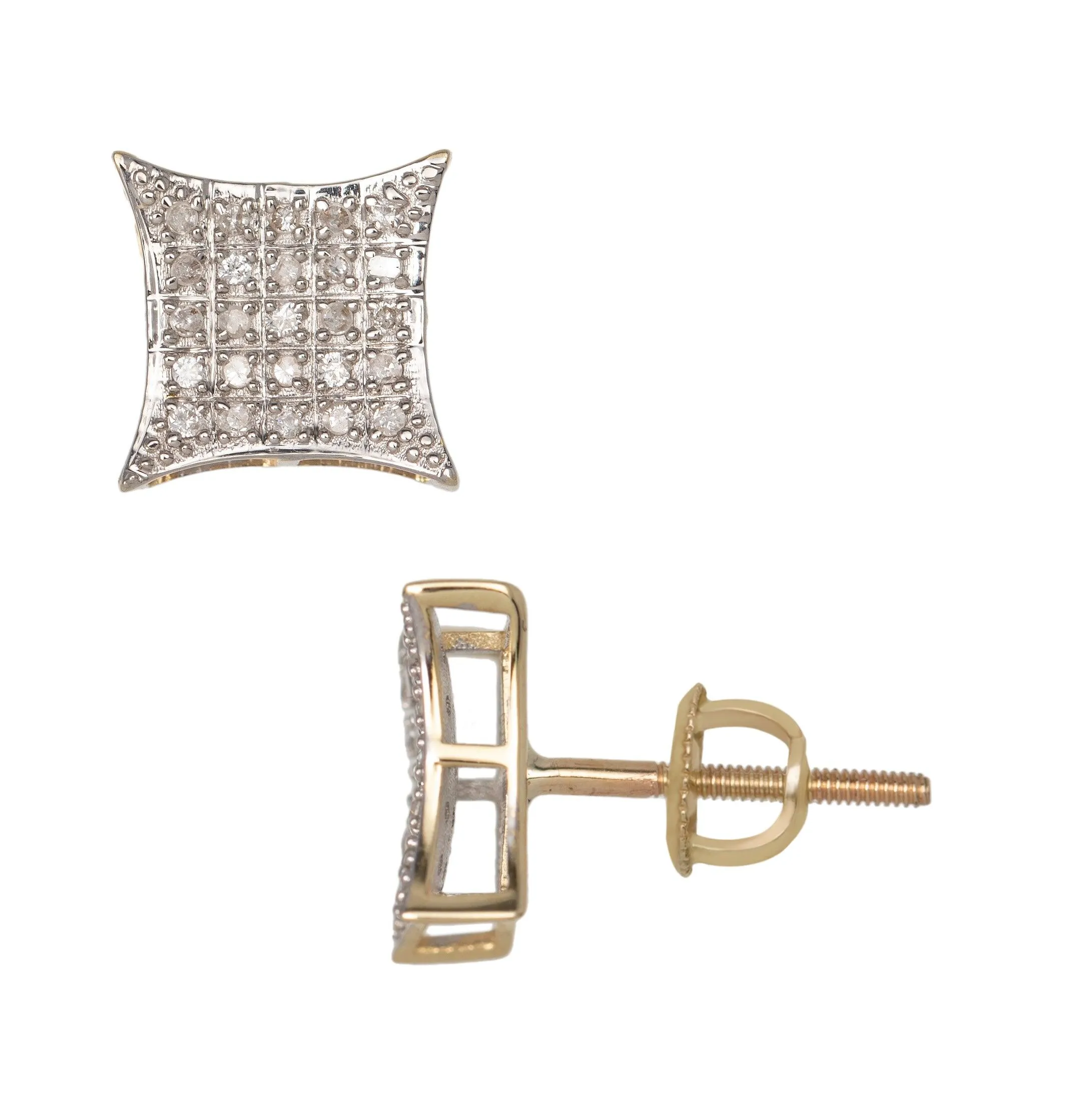 Women's Micro-Pavé Concave Square Diamond Stud Earrings 0.16ct 10K Yellow Gold