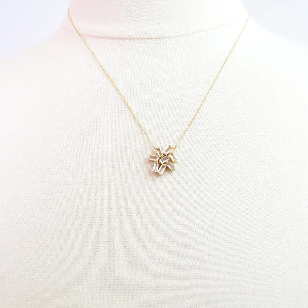 YELLOW GOLD WHITE TOPAZ CLUSTER NECKLACE